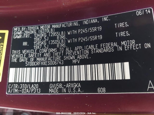 Toyota Highlander Hybrid Limited 2014 5TDDCRFHXES006743 Image 9