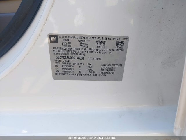 Chevrolet Silverado 1500 1lz 2016 3GCPCSEC2GG144031 Image 9