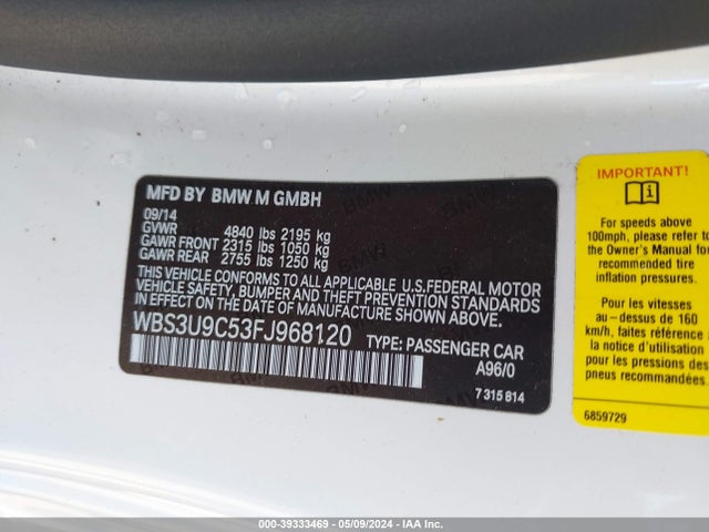 BMW M4 2015 WBS3U9C53FJ968120 Image 9