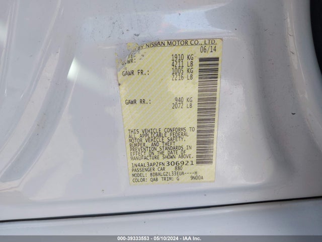 Nissan Altima 2.5 S 2015 1N4AL3AP2FN306921 Image 9