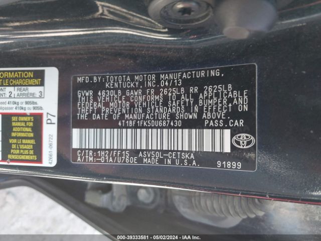 2013 TOYOTA CAMRY 4T1BF1FK5DU687430 Photo 8