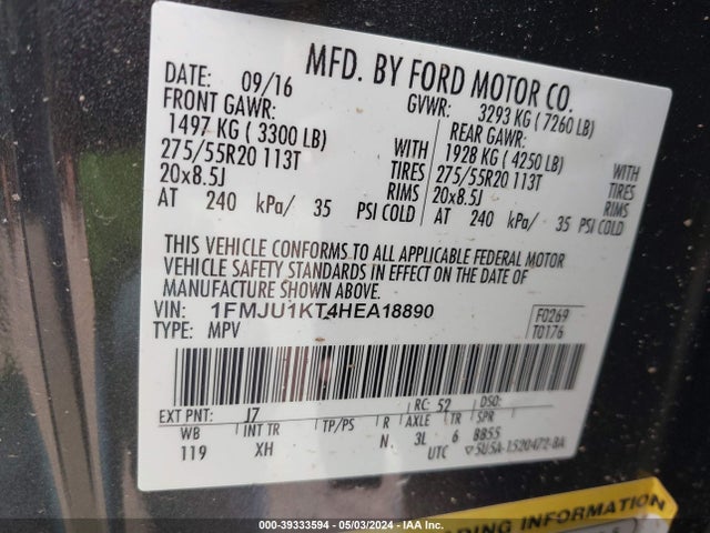 1FMJU1KT4HEA18890 Ford Expedition Limited