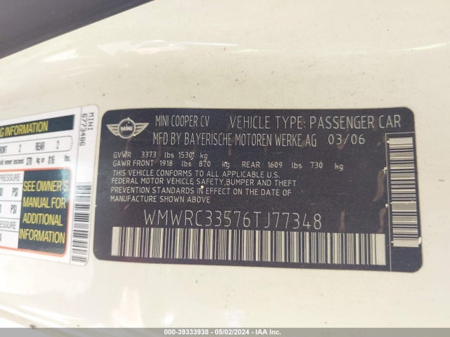 2006 MINI COOPER WMWRC33576TJ77348 Photo 8