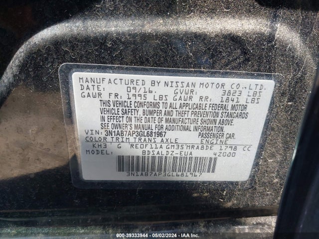 Nissan SENTRA SV 2016 3N1AB7AP3GL681967 Image 9