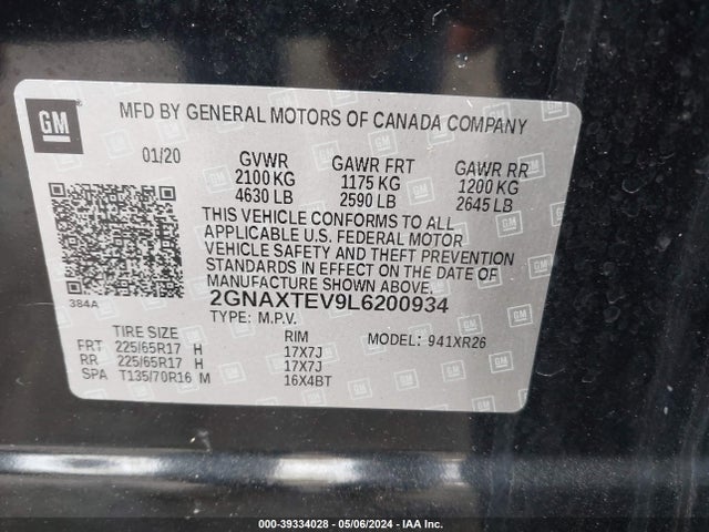Chevrolet Equinox Awd 2fl 2020 2GNAXTEV9L6200934 Image 9