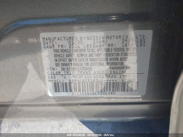 Nissan Sentra S Xtronic Cvt 2020 3N1AB8BV1LY206480 Image 9