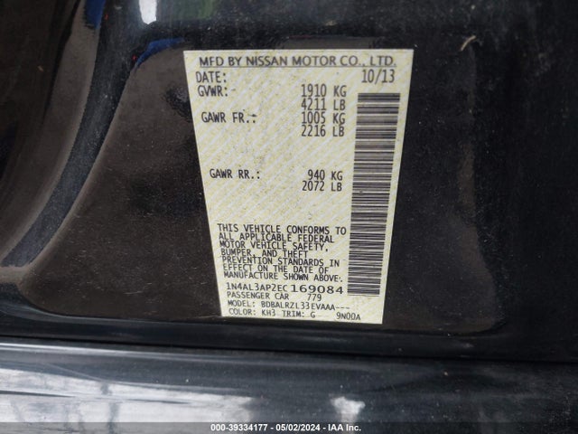 Nissan Altima 2.5 S 2014 1N4AL3AP2EC169084 Image 9