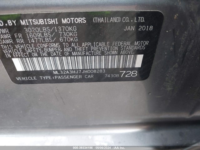 ML32A3HJ7JH008283 Mitsubishi MIRAGE ES
