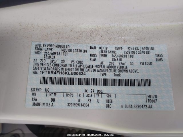 1FTER4FH8KLB00624 Ford Ranger Lariat