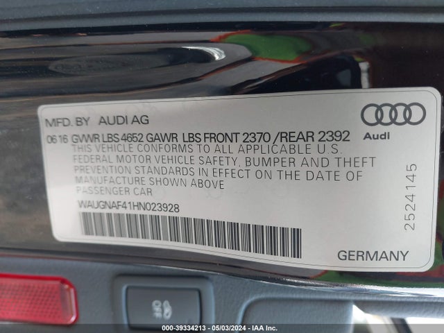 WAUGNAF41HN023928 Audi A4 2.0t Premium
