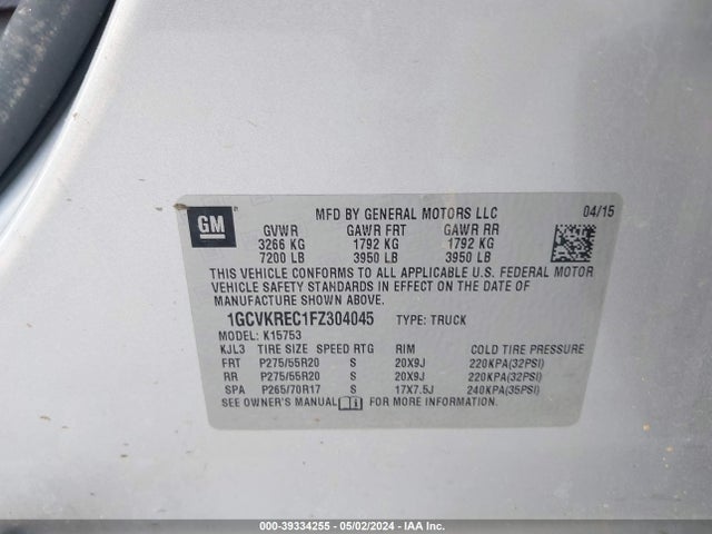 Chevrolet Silverado 1500 1lt 2015 1GCVKREC1FZ304045 Image 9