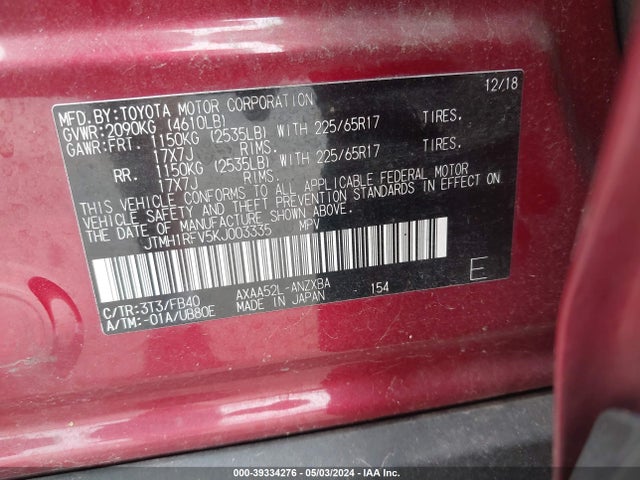 Toyota RAV4 LE 2019 JTMH1RFV5KJ003335 Image 9
