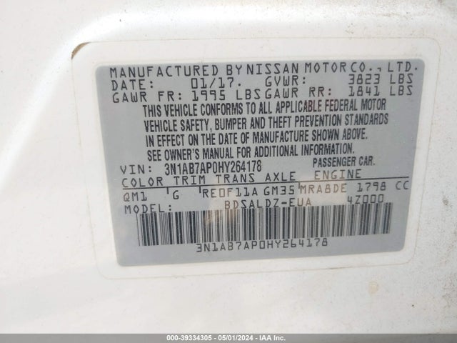 Nissan SENTRA SV 2017 3N1AB7AP0HY264178 Image 9