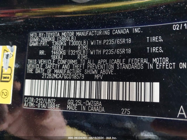 Lexus RX 350 2016 2T2BZMCA7GC018579 Image 18