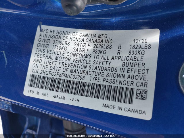 Honda Civic Sport 2021 2HGFC2F86MH532298 Image 9
