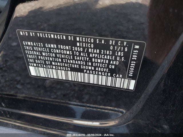 3VW1K7AJ8FM280039 Volkswagen Jetta 2.0l S