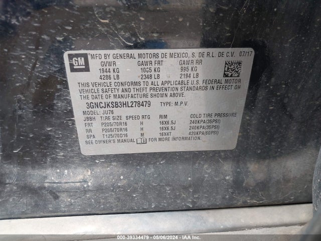 Chevrolet TRAX LS 2017 3GNCJKSB3HL278479 Image 9