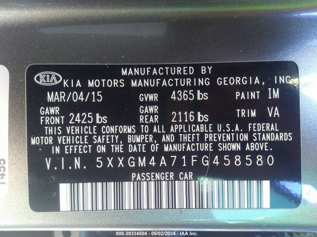 KIA Optima Lx 2015 5XXGM4A71FG458580 Image 9