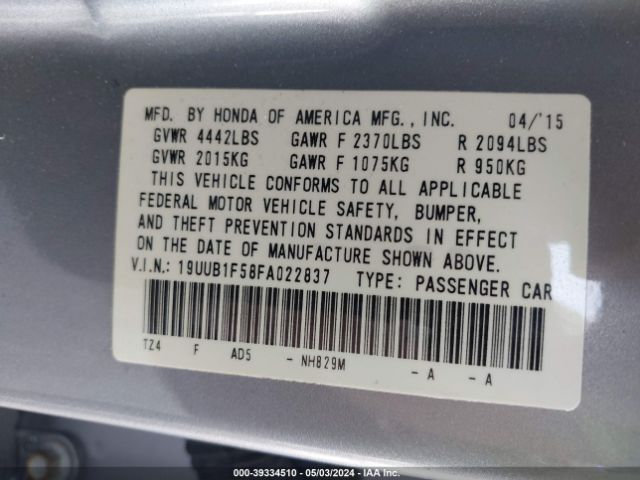 19UUB1F58FA022837 Acura TLX TECH