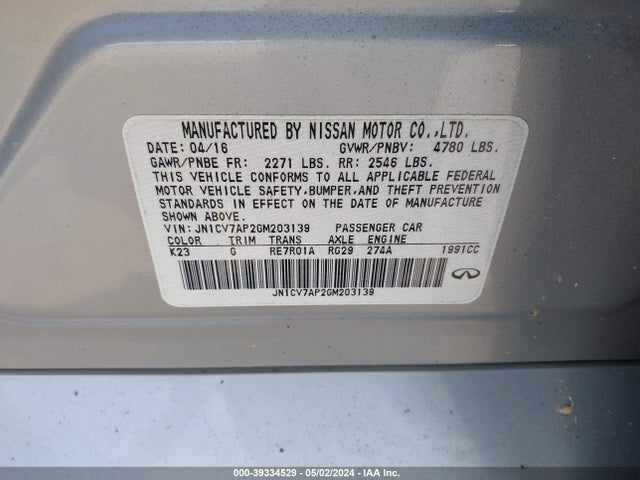JN1CV7AP2GM203139 Infiniti Q50 2.0t Premium