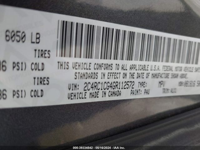2C4RC1CG4GR112572 Chrysler Town & Country Touring-l Anniversary Edition