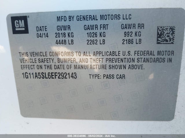 Chevrolet Malibu 1fl 2014 1G11A5SL6EF292143 Image 9