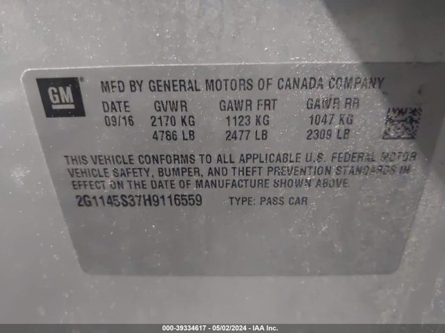 Chevrolet IMPALA 2LZ 2017 2G1145S37H9116559 Image 9