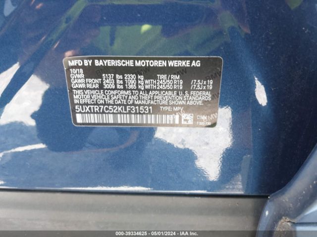 5UXTR7C52KLF31531 BMW X3 Sdrive30i