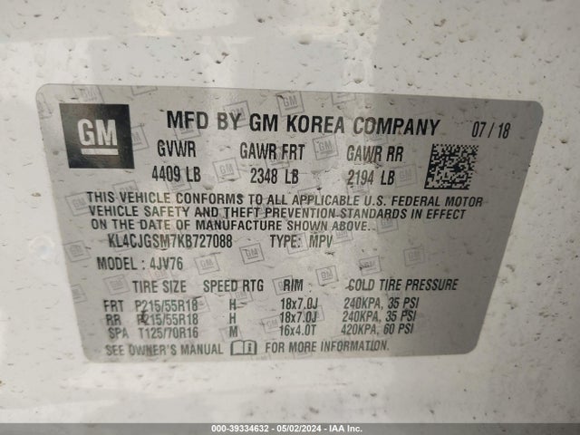 KL4CJGSM7KB727088 Buick Encore Awd Essence