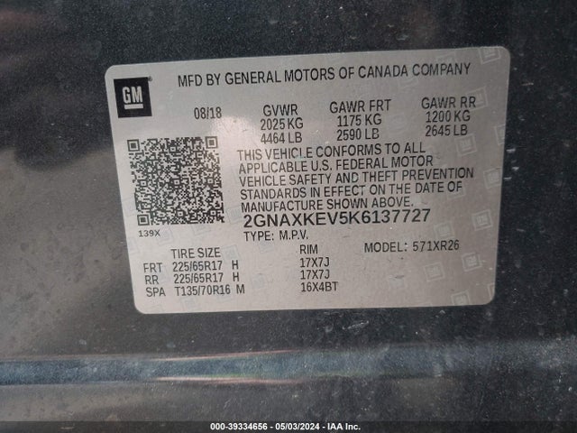 Chevrolet EQUINOX LT 2019 2GNAXKEV5K6137727 Image 9
