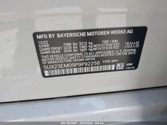 5UX23EM09P9P92256 BMW X7 Xdrive40i