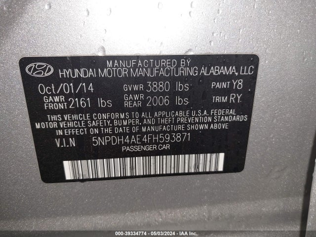 Hyundai ELANTRA SE 2015 5NPDH4AE4FH593871 Image 9