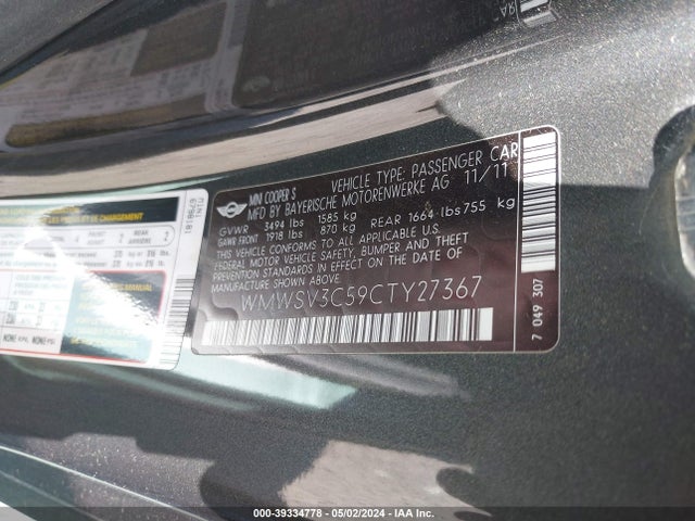 2012 MINI COOPER S WMWSV3C59CTY27367 Photo 8
