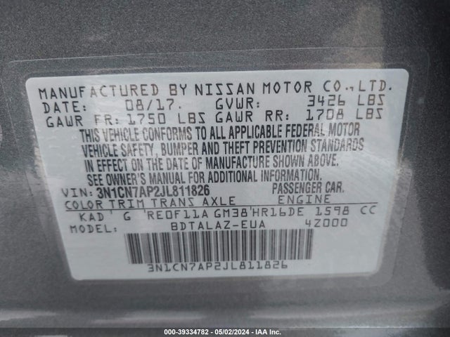 Nissan Versa 1.6 S+ 2018 3N1CN7AP2JL811826 Image 9