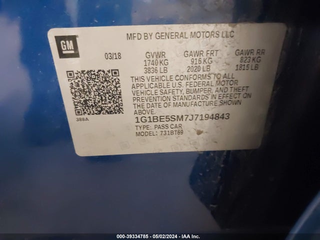 Chevrolet Cruze Lt Auto 2018 1G1BE5SM7J7194843 Image 9