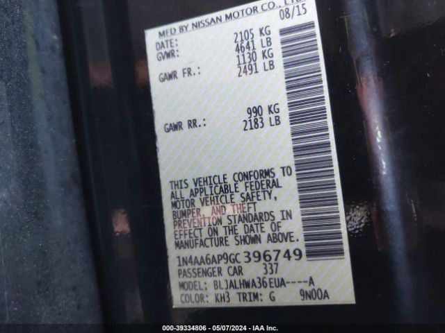 1N4AA6AP9GC396749 Nissan Maxima 3.5 Platinum