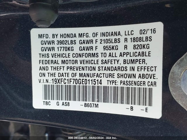 Honda Civic Ex-l 2016 19XFC1F70GE011514 Image 9