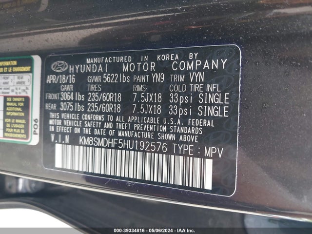 Hyundai Santa Fe Se 2017 KM8SMDHF5HU192576 Image 9