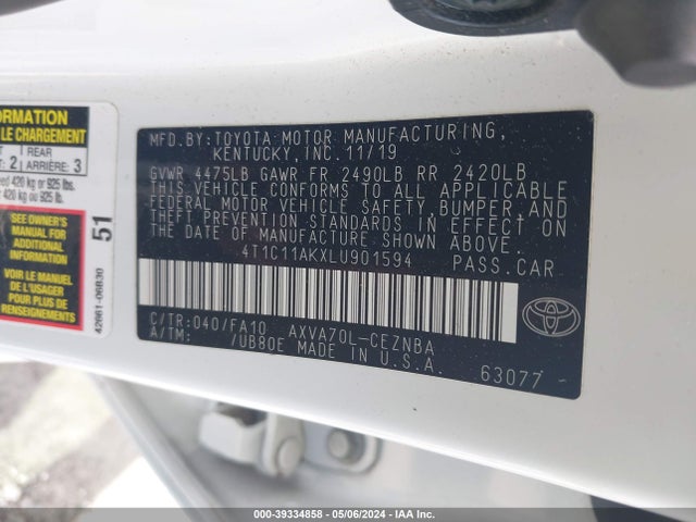 Toyota CAMRY LE 2020 4T1C11AKXLU901594 Image 9