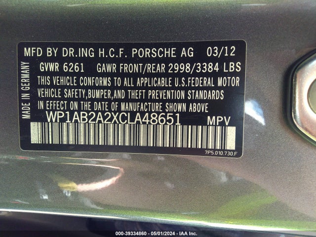 2012 PORSCHE CAYENNE WP1AB2A2XCLA48651 Photo 8