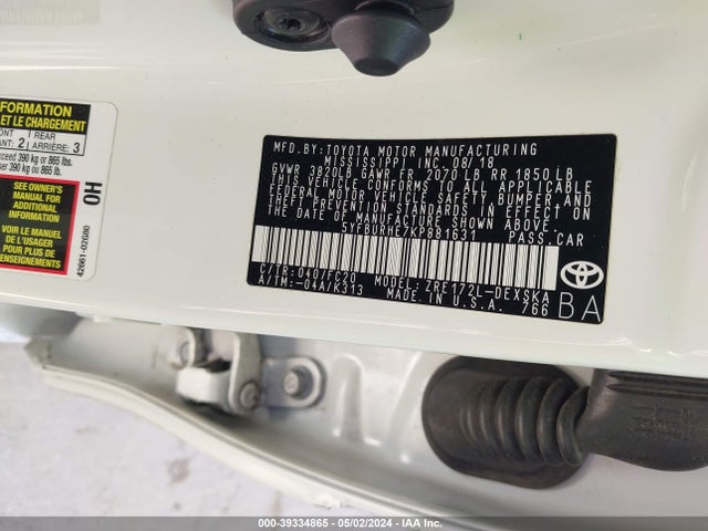 Toyota COROLLA SE 2019 5YFBURHE7KP881631 Image 9