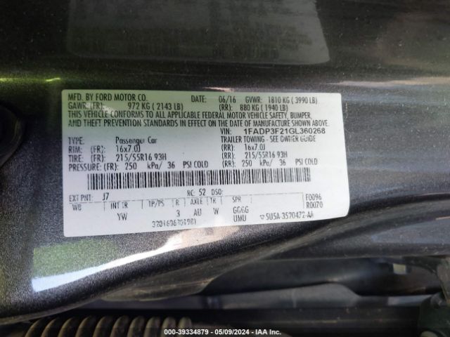 1FADP3F21GL360268 Ford FOCUS SE