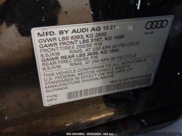 WA1LJBF76ND004624 Audi Q7 Premium Plus 45 Tfsi Quattro Tiptronic