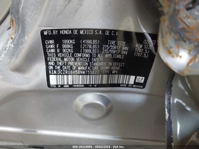 3CZRU6H56NM755022 Honda Hr-v Awd Ex