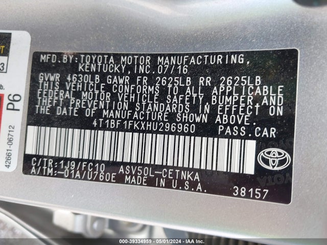 Toyota CAMRY LE 2017 4T1BF1FKXHU296960 Image 9