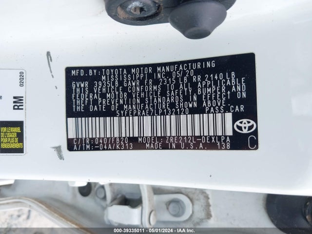 Toyota COROLLA LE 2020 5YFEPRAE7LP132120 Image 9