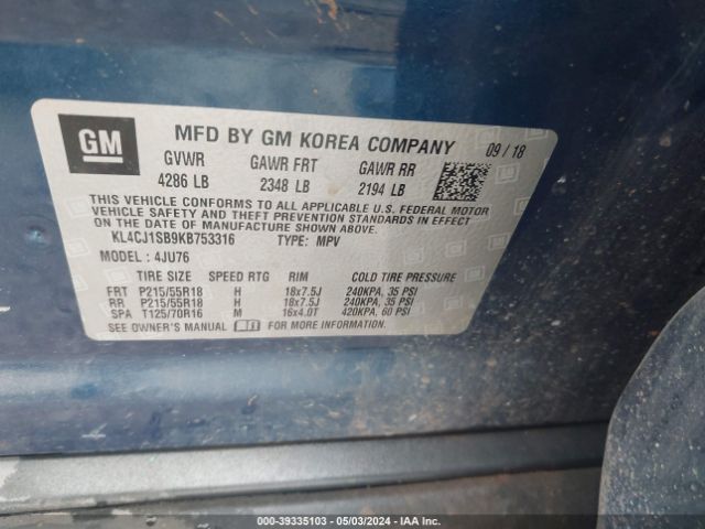 KL4CJ1SB9KB753316 Buick Encore Fwd Sport Touring