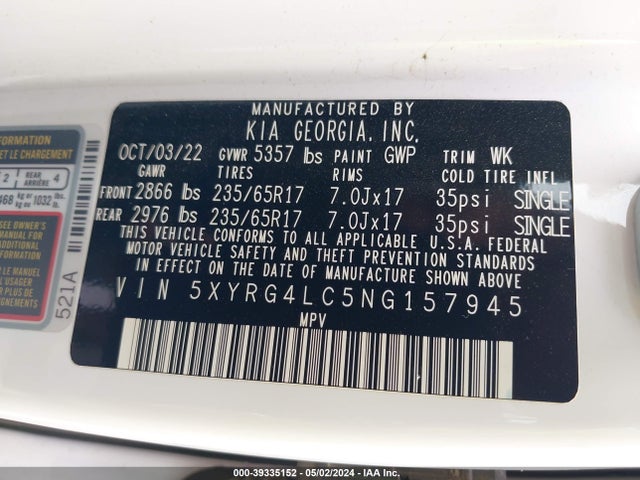 KIA SORENTO LX 2022 5XYRG4LC5NG157945 Image 9