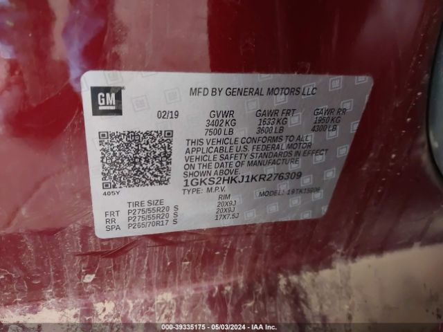 1GKS2HKJ1KR276309 GMC YUKON XL DENALI