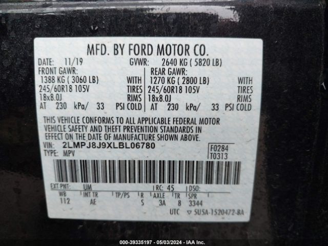 2LMPJ8J9XLBL06780 Lincoln Nautilus Standard